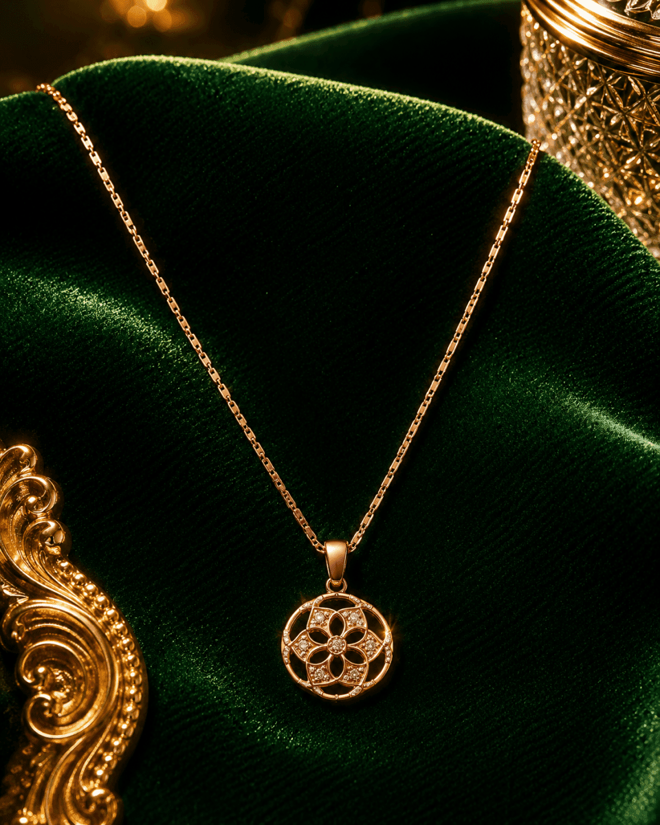 Geometric Floral Rose Gold Plated Pendant - view 1