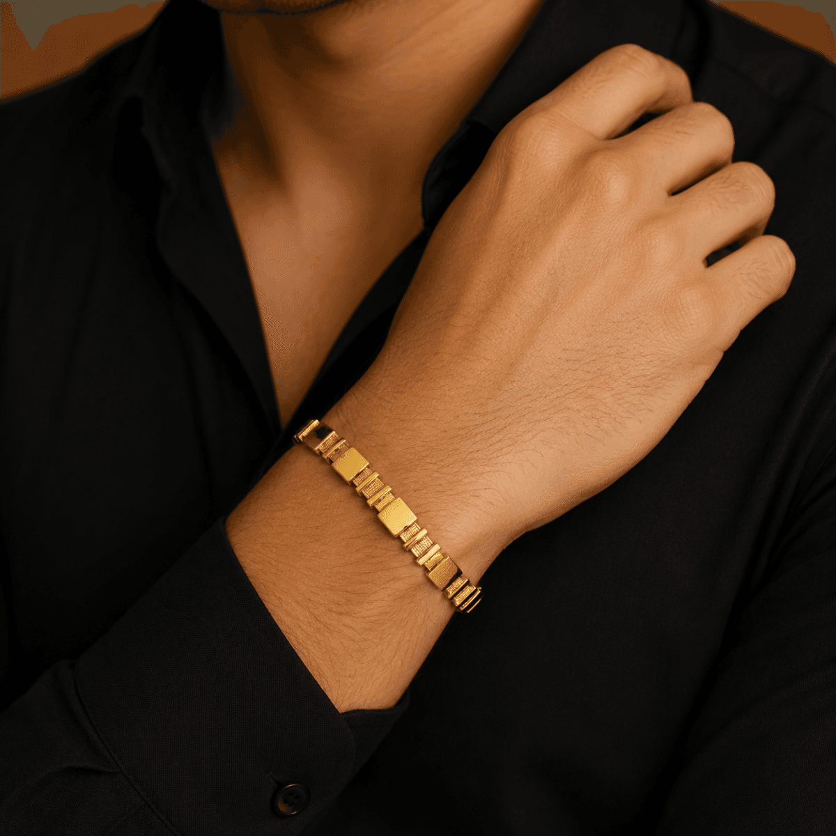 Maverick Geometric Men's Gold Plated Bracelet - view 2
