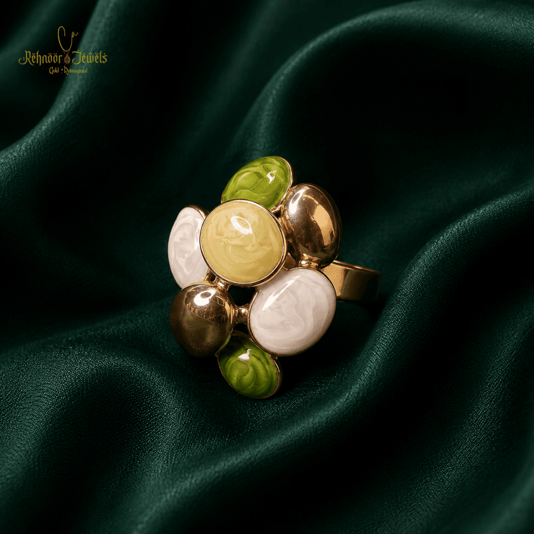Pastel Cluster Cocktail Gold Plated Ring - view 2