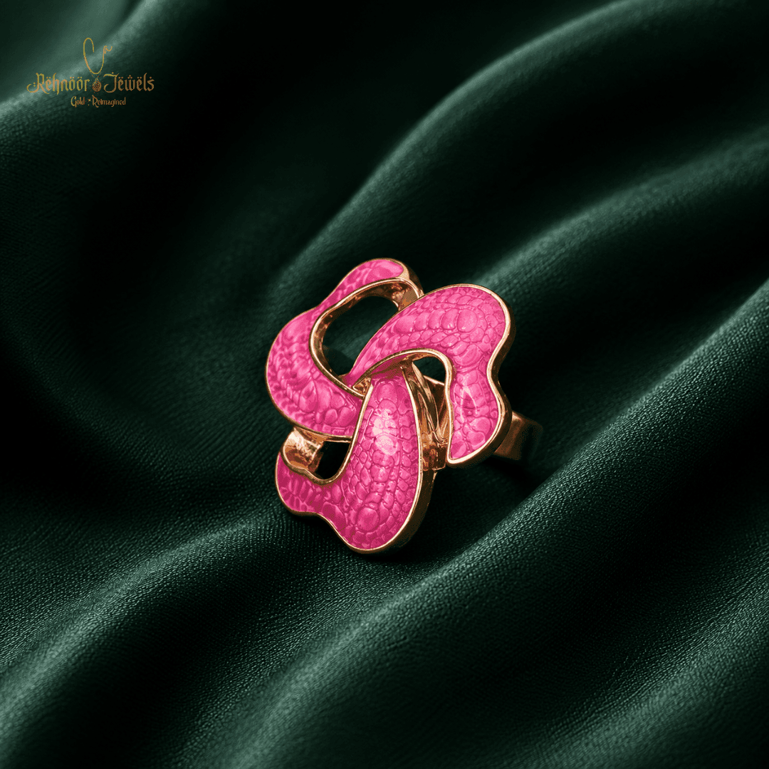 Magenta Clover Twist Gold Plated Ring - view 2