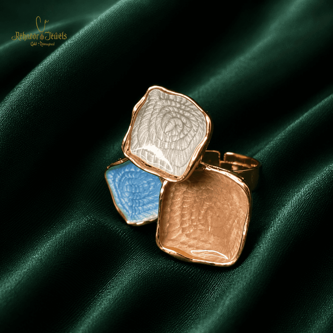 Tri-Tone Square Cocktail Gold Plated Ring - view 2