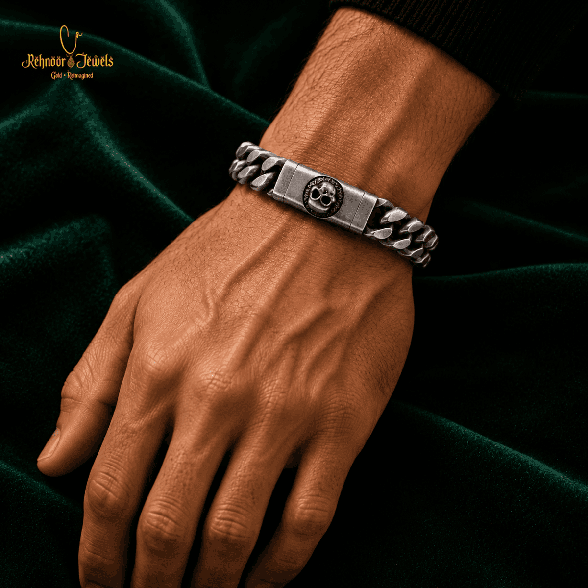 Antique Skull Cuban Link Bracelet - view 2