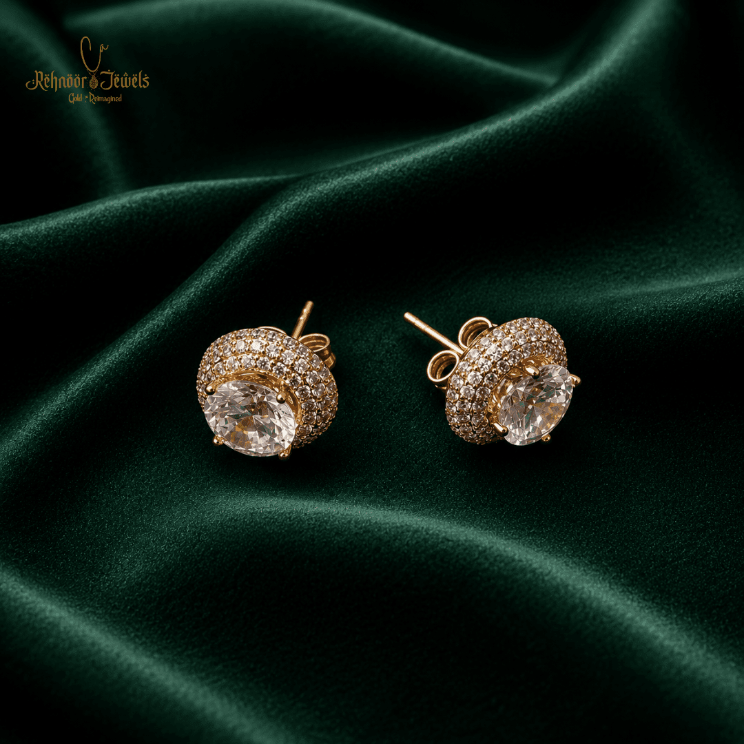 Halo Solitaire Gold Plated Earrings - view 1
