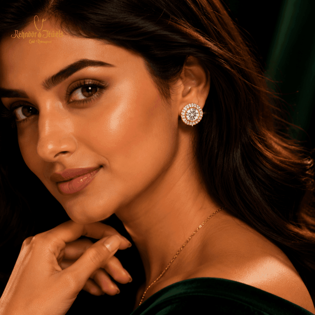 Halo Solitaire Gold Plated Earrings - view 2