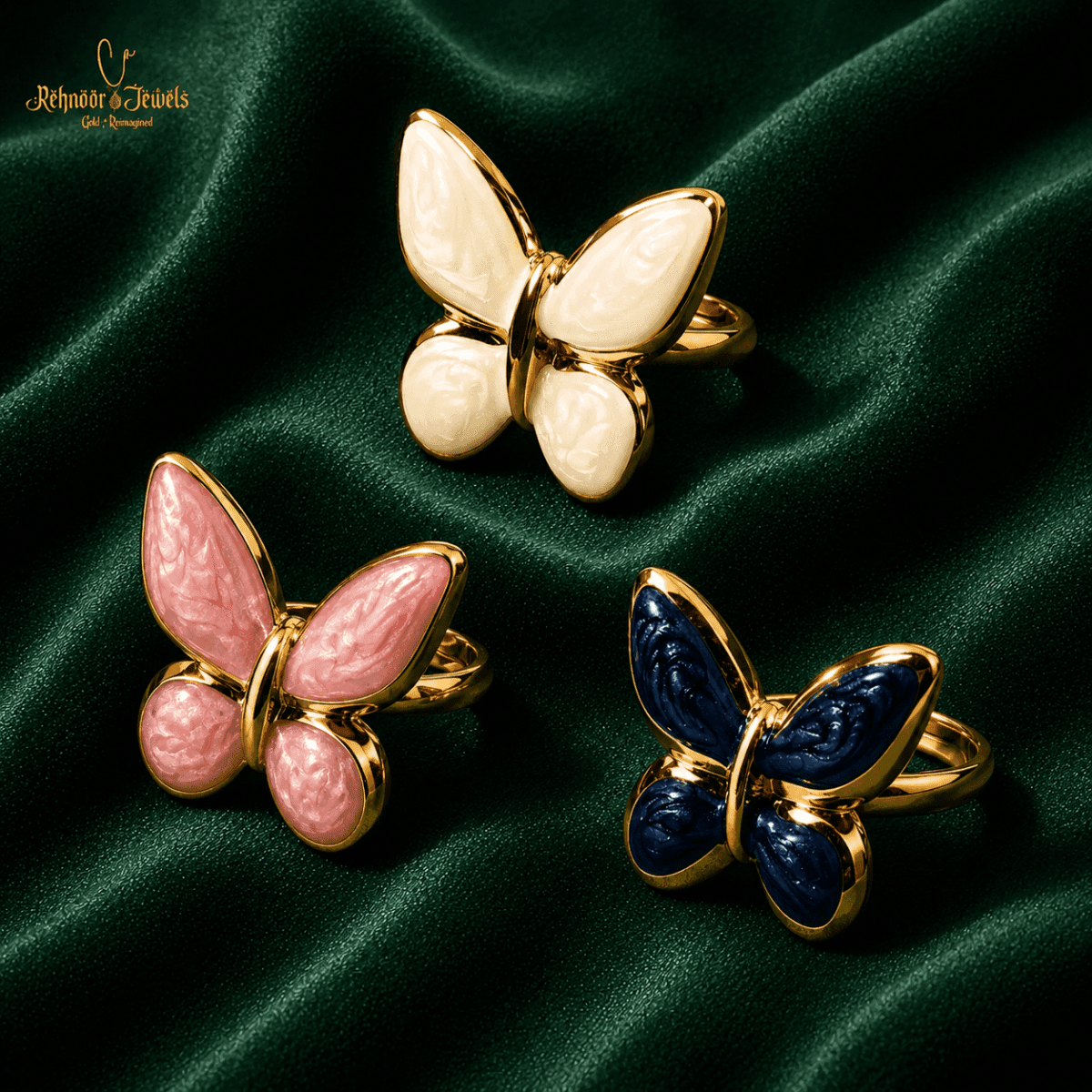 Enamel Butterfly Gold Plated Ring - view 1