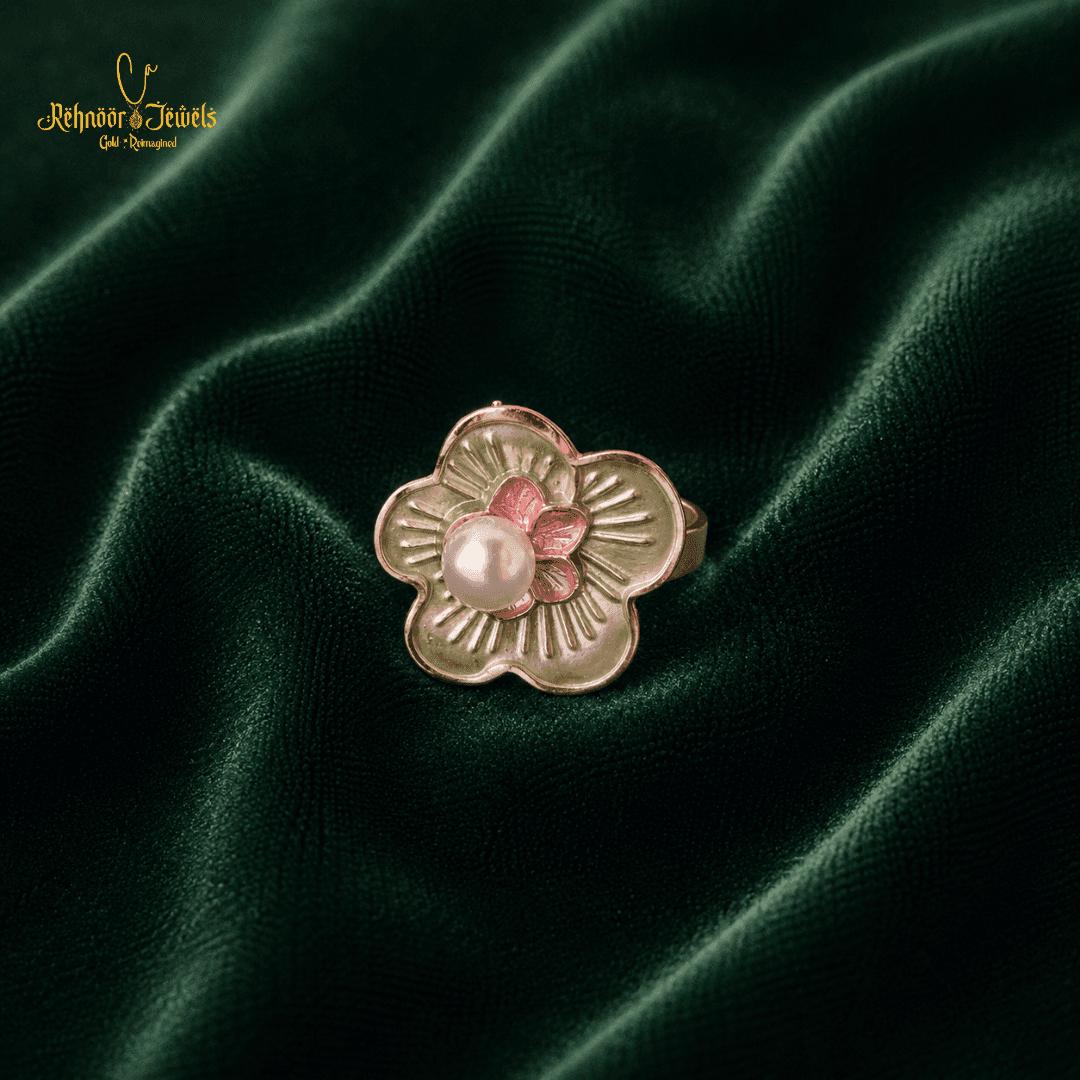 Pearl Flower Gold Plated Ring - view 2