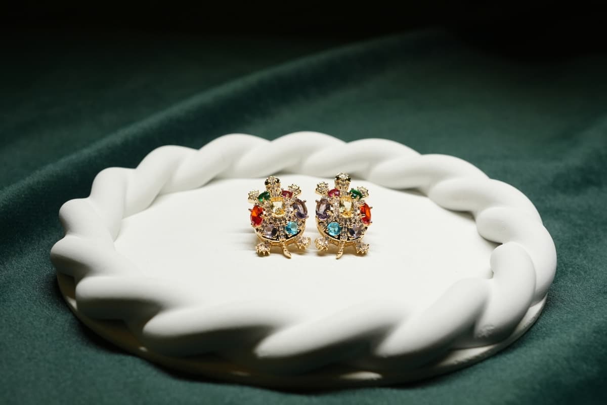 Rainbow Jewel Turtle Earrings - view 1