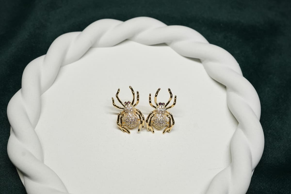 Golden Arachnid Crystal Earrings - view 1
