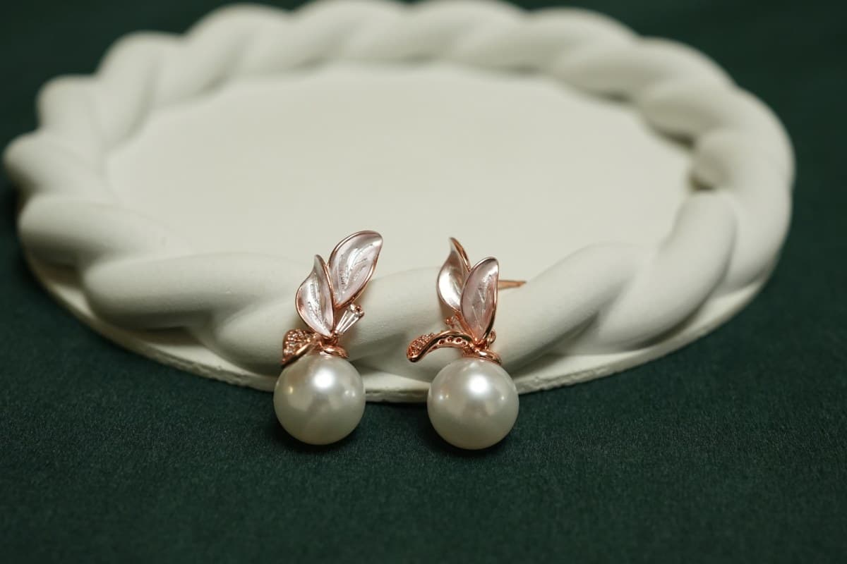 Rose Pearl Petal Earrings - view 1