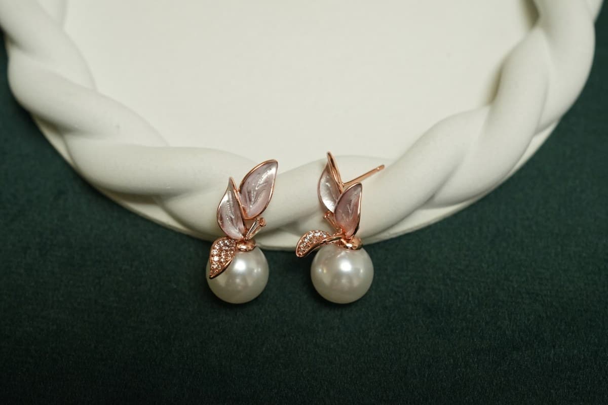 Rose Pearl Petal Earrings - view 2