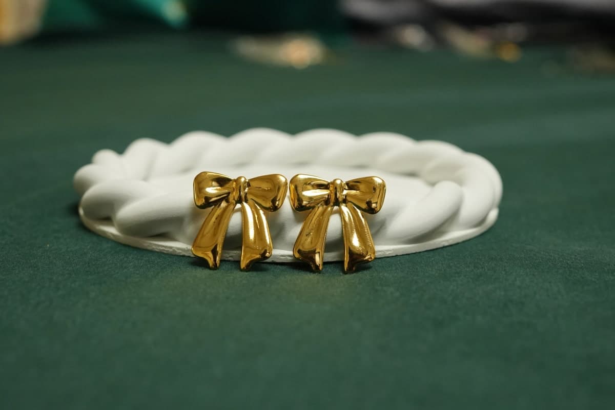 Golden Bow Charm Earrings - view 1