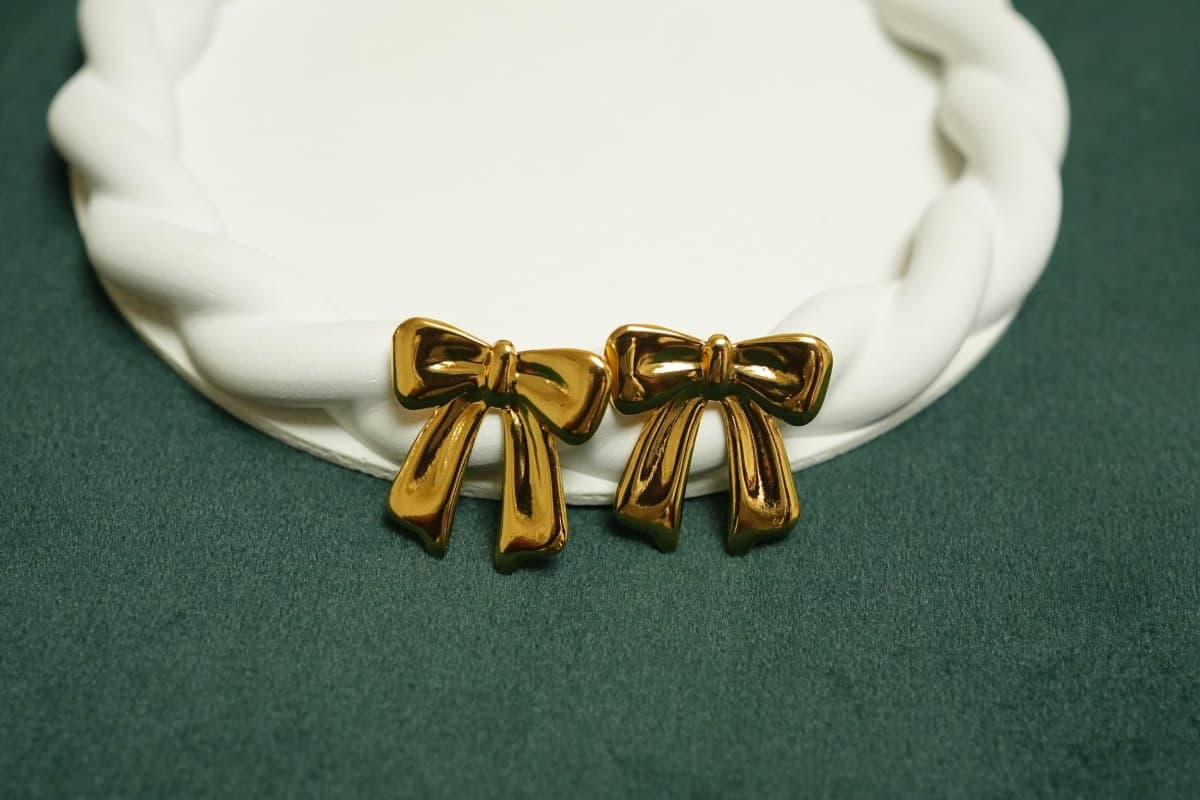 Golden Bow Charm Earrings - view 2