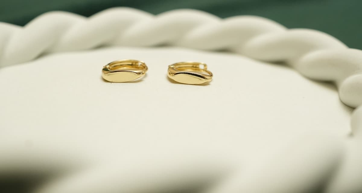 Sculpted Gold Huggie Hoops - view 2