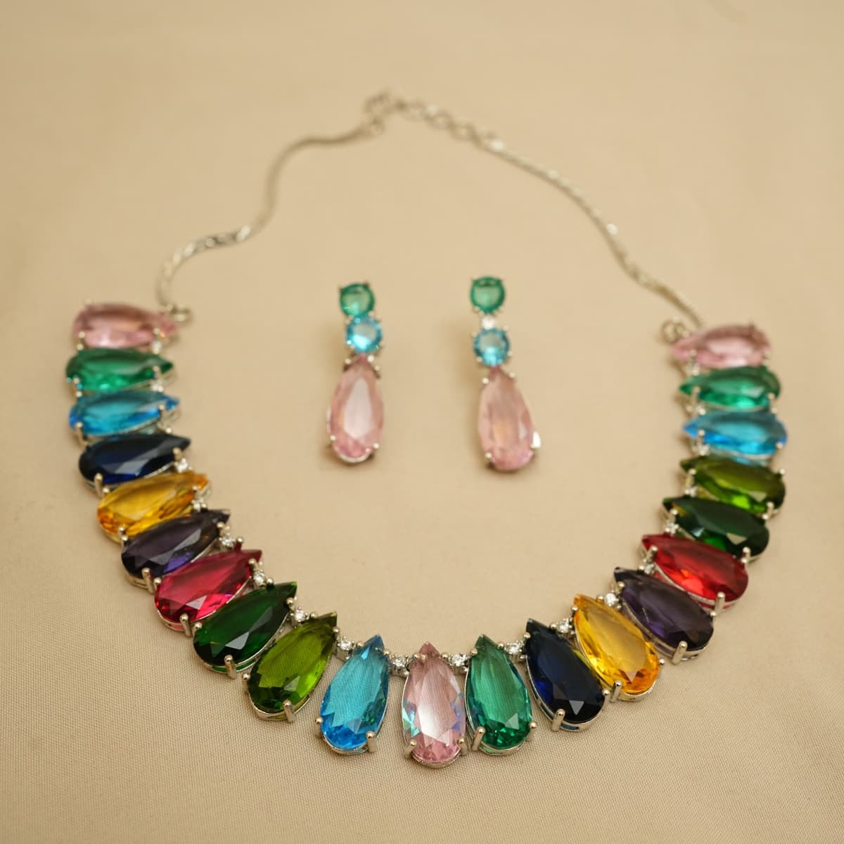 Prismara Rainbow Crystal Necklace & Earring Set - view 1