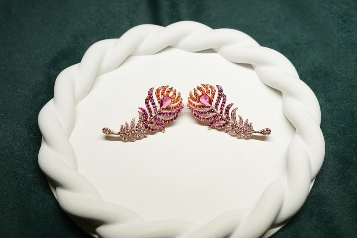 Peacock Feather Earrings - view 4