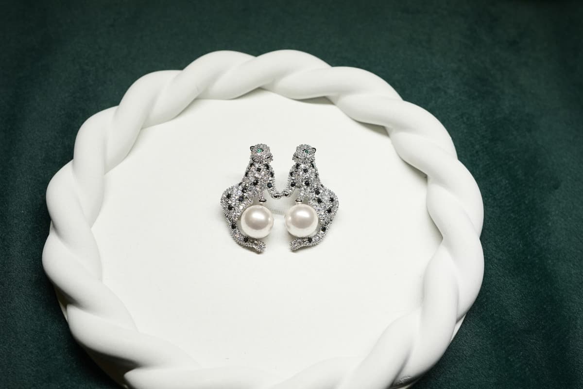 Pearl Prowl Panther Earrings - view 2