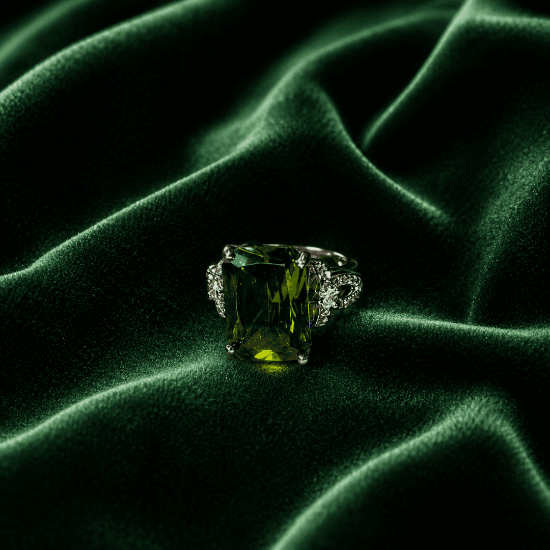 Majestic Aura Statement Olive Green Ring - view 2