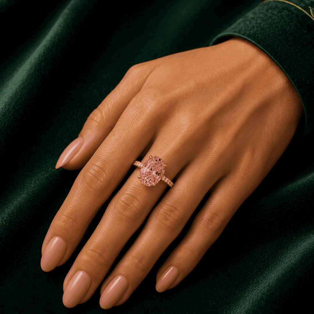 Oval Halo Elegance Pink Ring - view 2