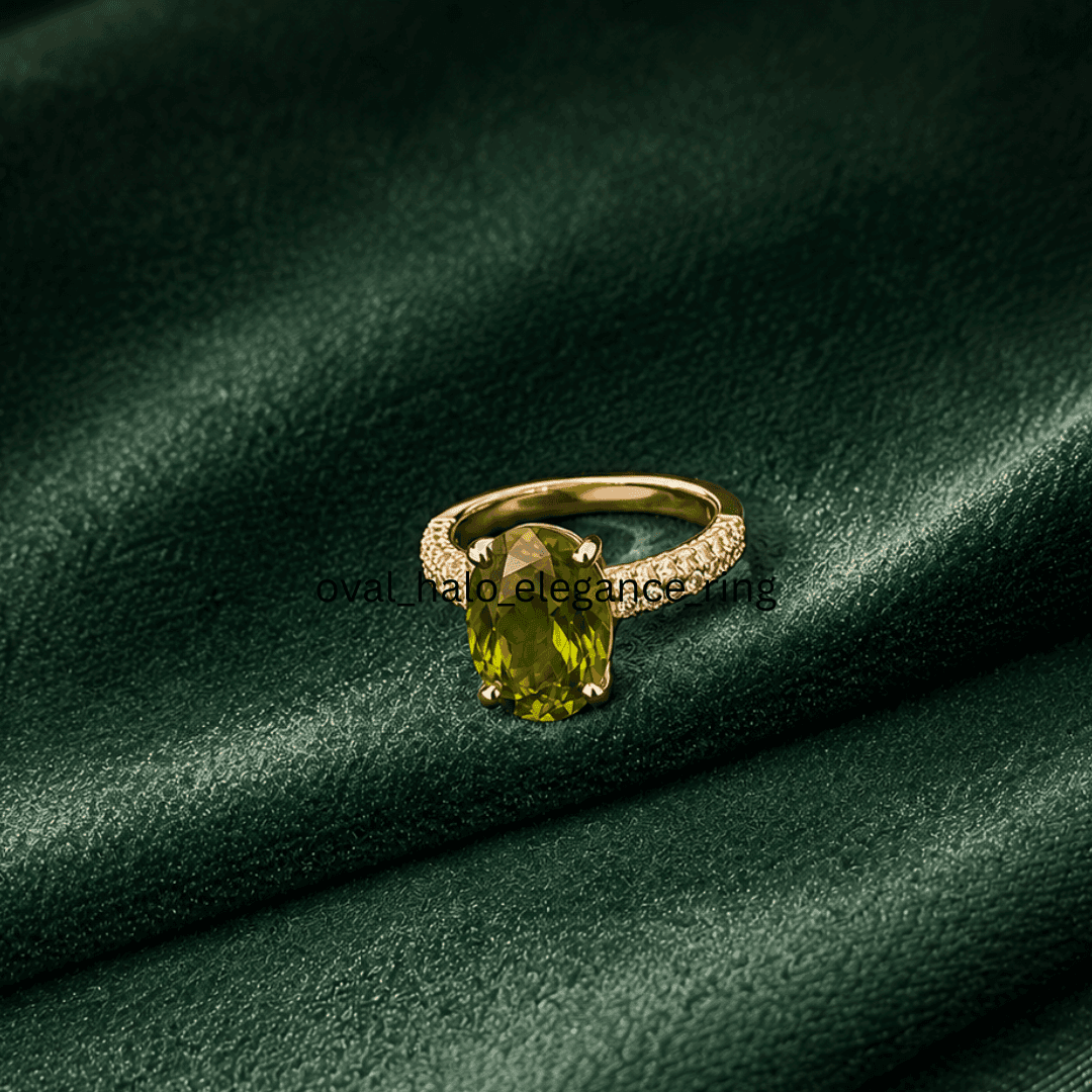 Oval Halo Elegance Olive Green Ring - view 1