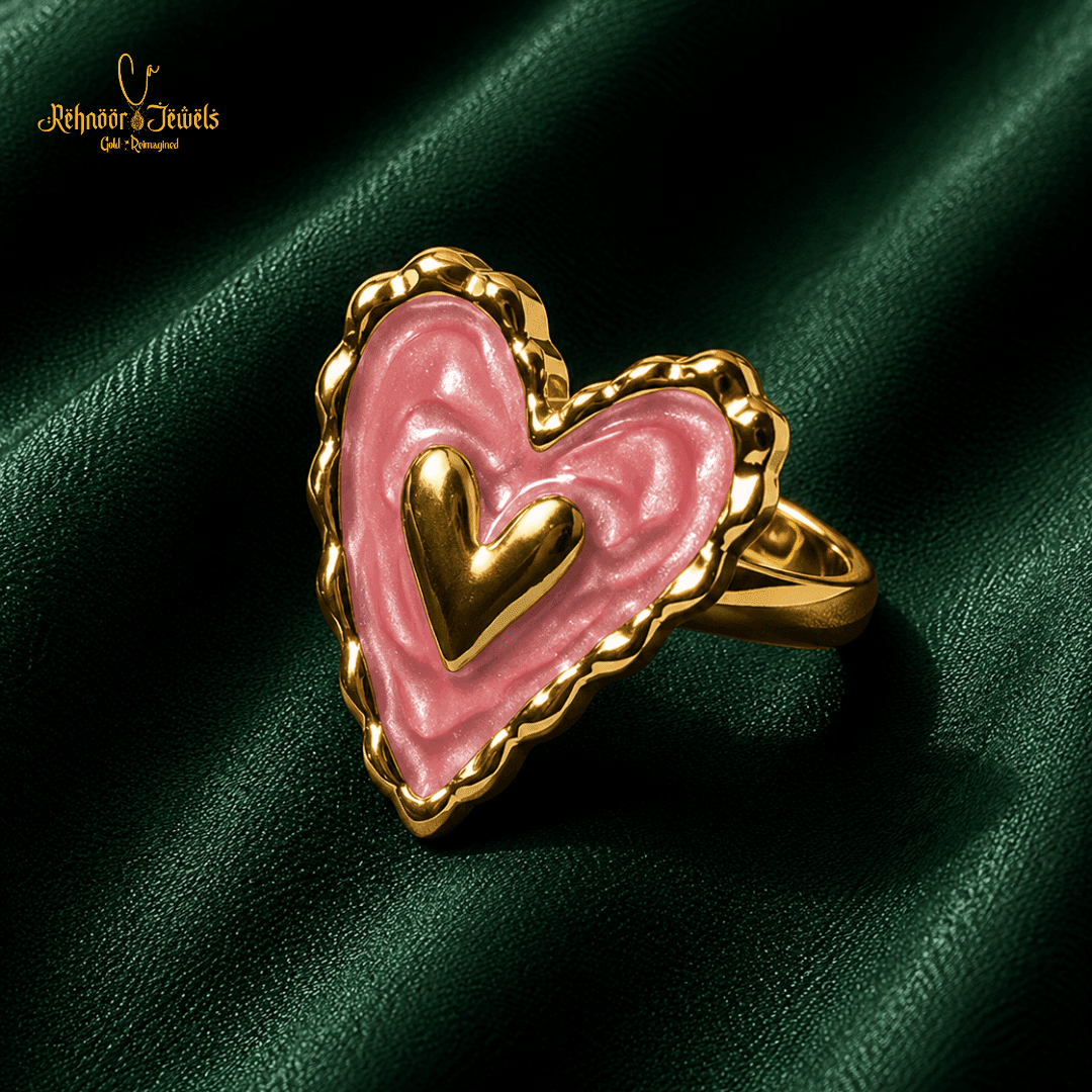 Textured Heart Gold Plated Pink Ring - view 1