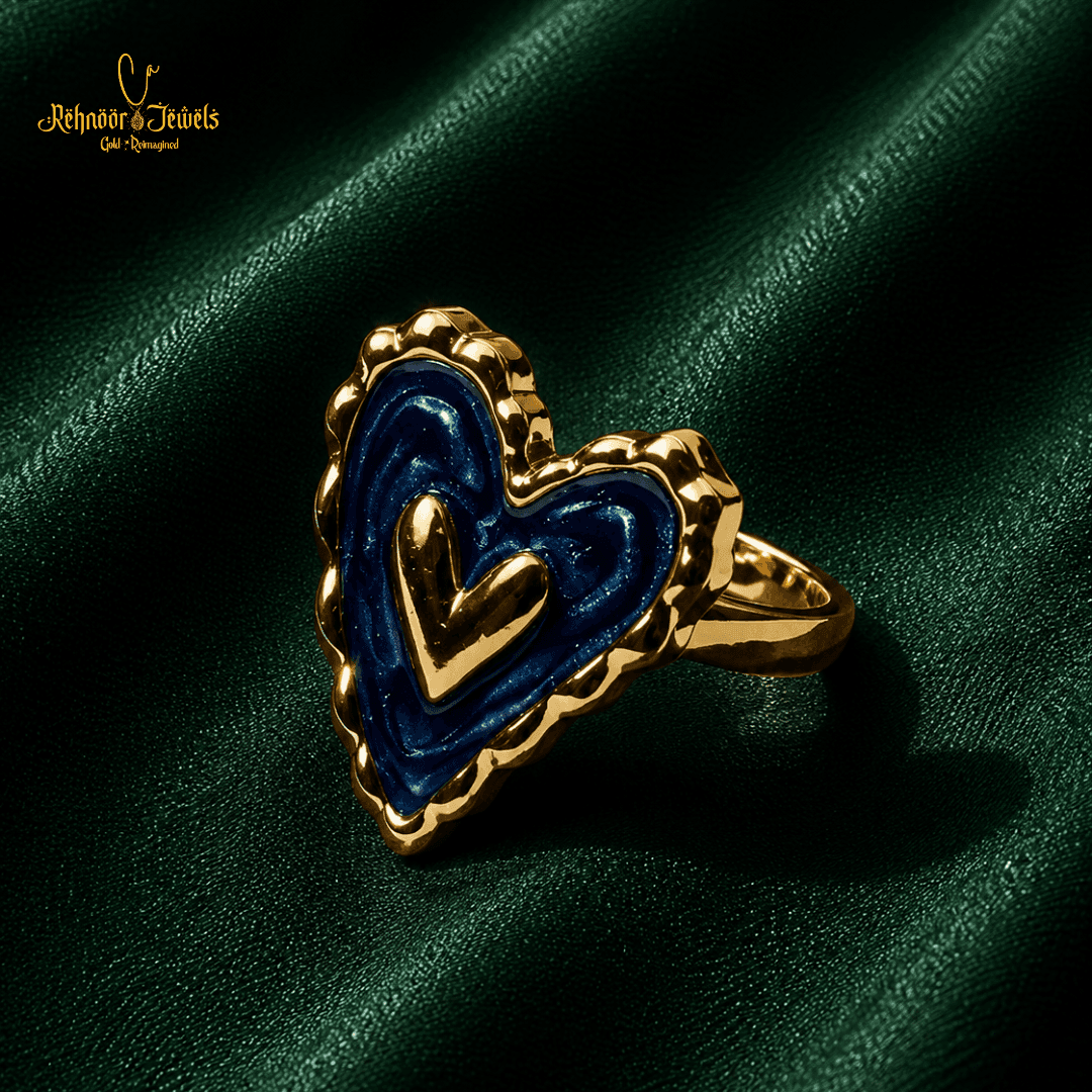 Textured Heart Gold Plated Blue Ring - view 1