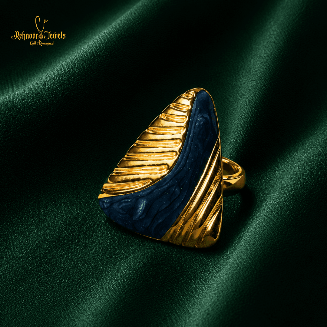 Dual-Tone Blue Triangle Gold-Plated Ring - view 1