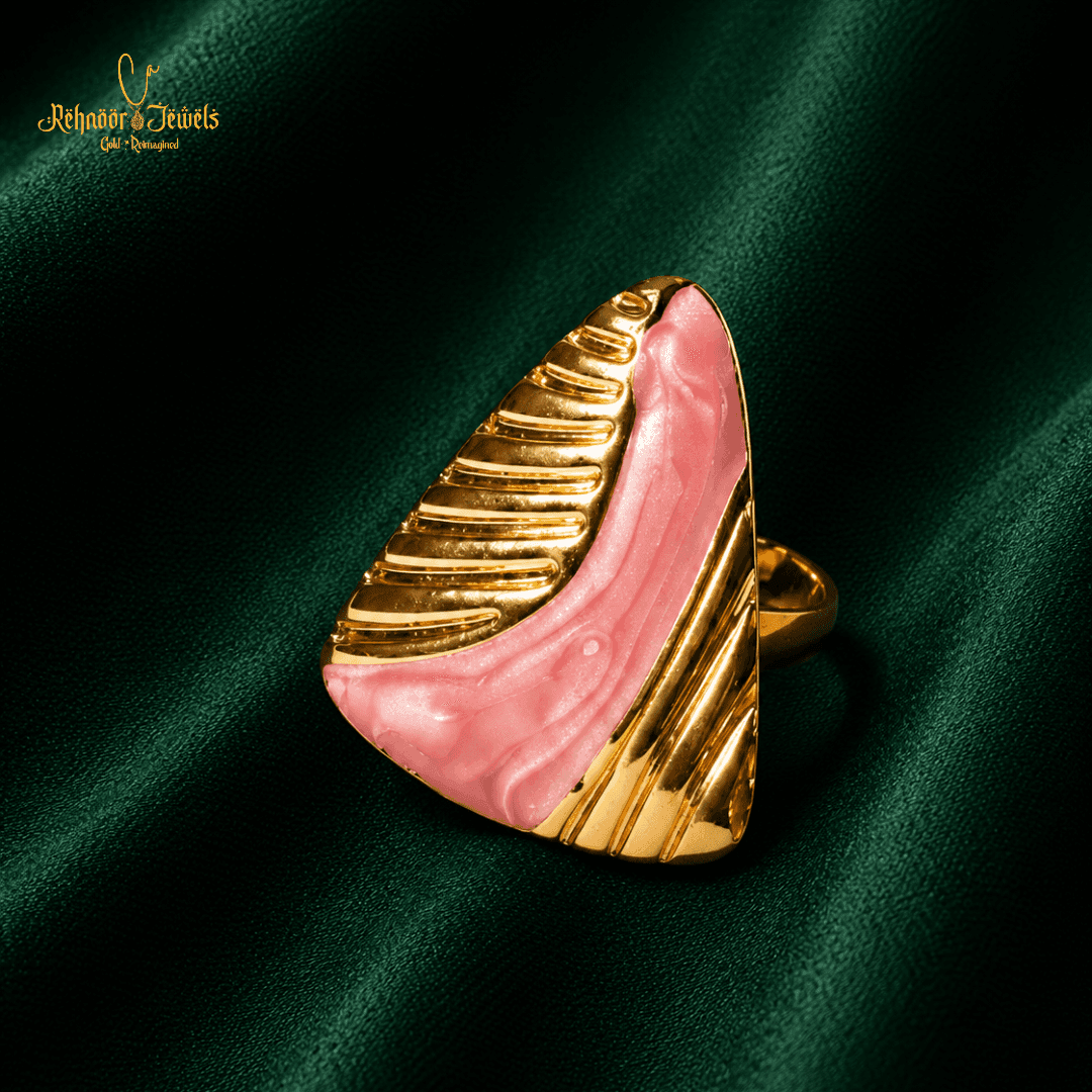 Dual-Tone Pink Triangle Gold-Plated Ring - view 1