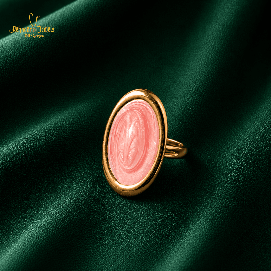 Pink Marbled Oval Statement Gold Plated Ring (Copy) - view 1