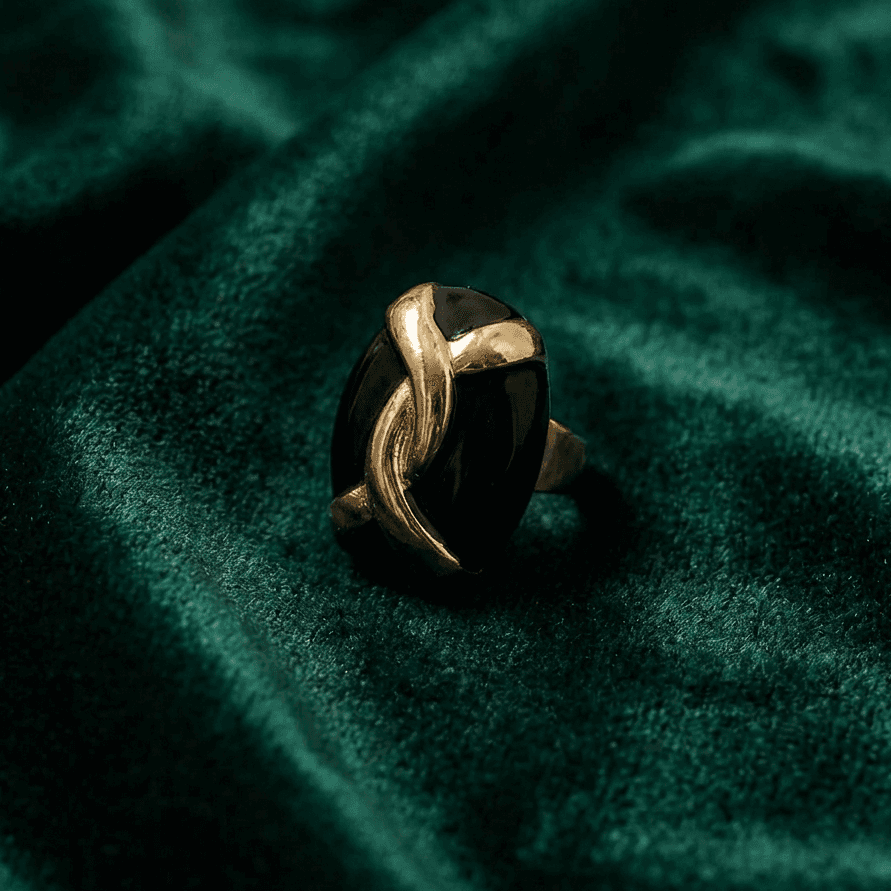 Monochrome Criss-Cross Black Oval Cocktail Ring - view 1