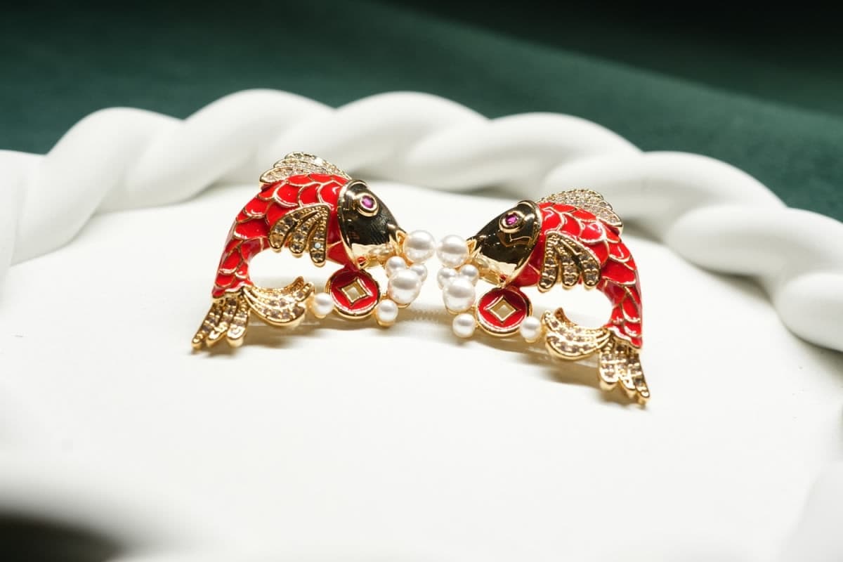 Red Koi Pearl Cascade Earrings - view 1