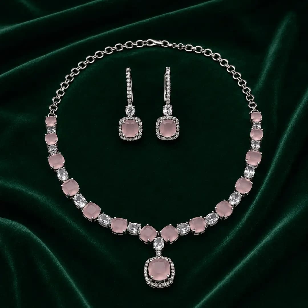 Rose Quartz Royale Necklace & Earring Set - view 1