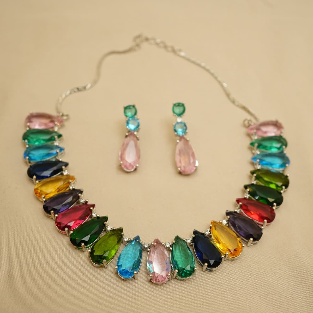 Prismara Rainbow Almond Crystal Necklace & Earring Set - view 1