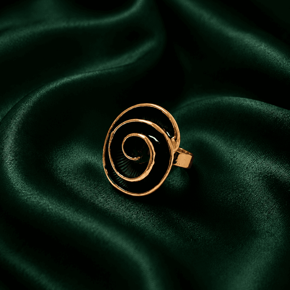 Bold Black Monochrome Rose Swirl Gold Plated Ring - view 1